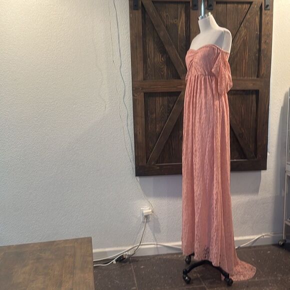 Elegant Off Shoulder Stretchy Lace Maternity Photography Dress High Belly Bump - Picture 7 of 13